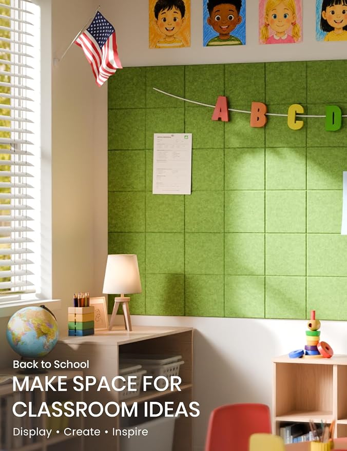Fluxynara Felt Bulletin Board & Cork Board Alternative, Kelly Green | 36" x 24" Pin board, Removable Adhesive Tabs, Easy Install Without Wall Damage, For Home Office Decor