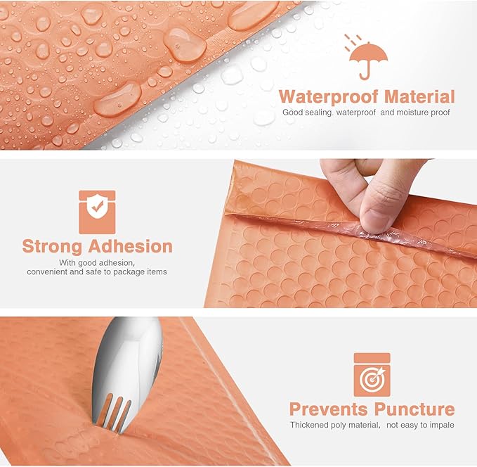 Metronic 6x10 Bubble Mailer 100 Pack Usable Size 6x9" Self-Seal Bubble Mailers Opaque Padded Envelopes Cushioning Mailers for Shipping Jewelry Makeup Supplies Peach