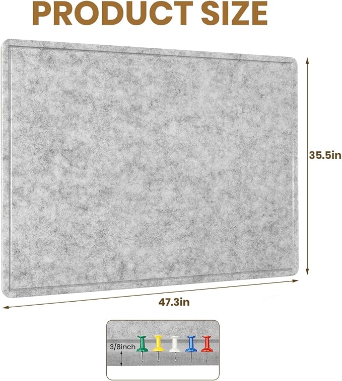 Large Cork Bulletin Board 48" x 36", Felt Pin Board, Silver Gray | Cork Board Alternative for Wall, Foldable Self-Adhesive Vision Board Prayer Board with Pushpin for Classroom, Office & Home