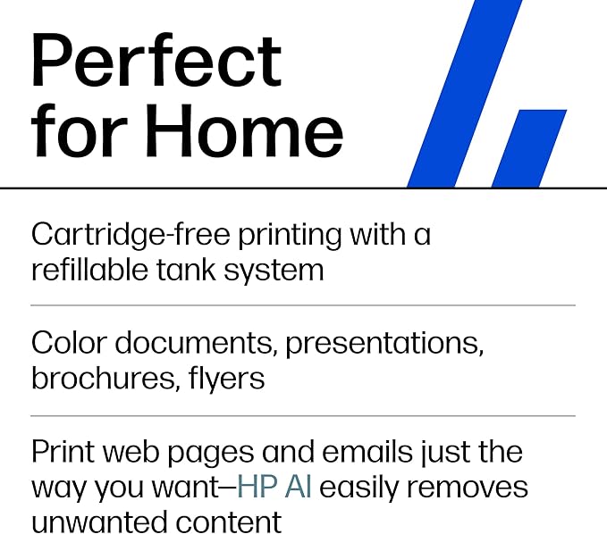 HP Smart Tank 5103 Wireless All-in-One Ink Tank Printer, Scanner,2 Years of Ink, 100 Sheets of Photo Paper Included, Cartridge-Free, Refillable, AI-Enabled (5D1B2A)