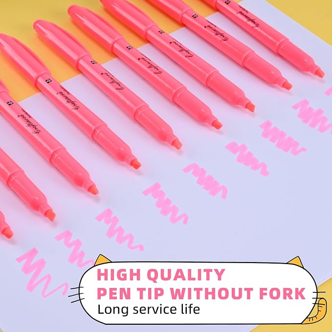 Pink Highlighter 18 Count, Chisel Tip Highlighters Bulk, Dry Quickly, Perfect for Students Adults Highlighting, Organizing, Coloring in Classroom, School, Office