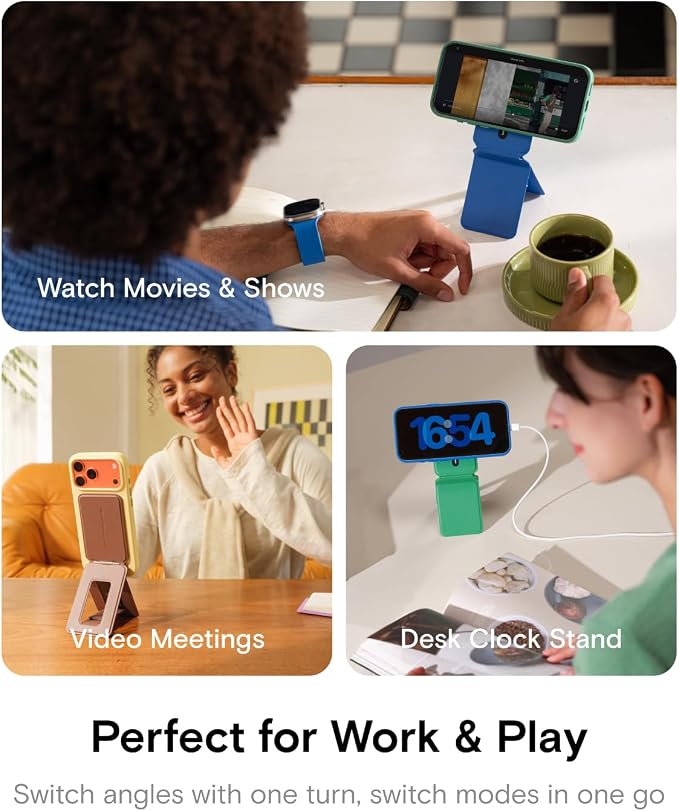 MOFT Phone Tripod Stand, Portable Selfie Stick for iPhone, Mulit-Angle | Pocket Size | Strong Magnets l MOVAS Leather | Magsafe Compatible | Easy to Charge | Stylish |For Content Creators
