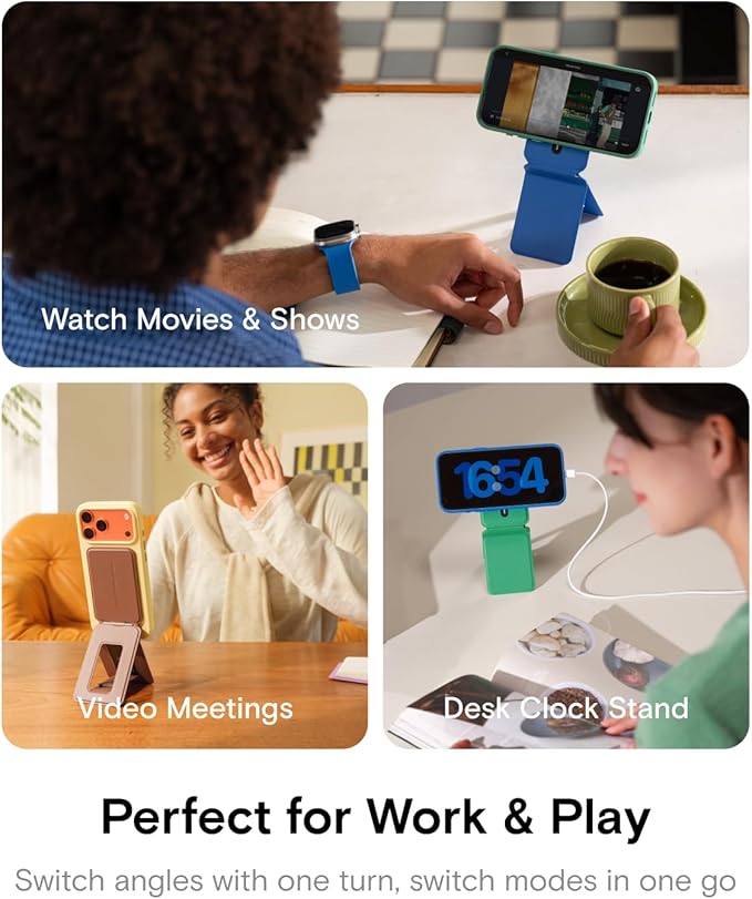 MOFT Phone Tripod Stand, Portable Selfie Stick for iPhone, Mulit-Angle | Pocket Size | Strong Magnets l MOVAS Leather | Magsafe Compatible | Easy to Charge | Stylish |For Content Creators