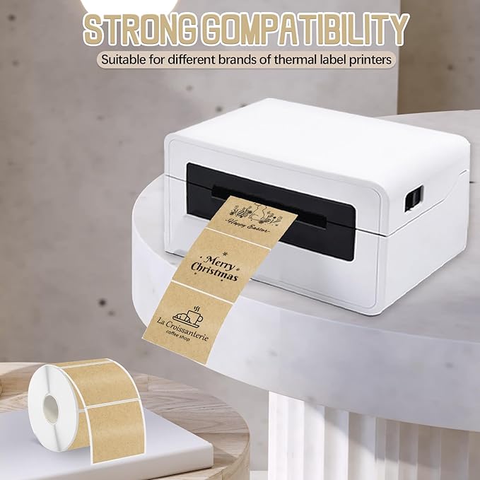 Starboling 2"x2"Square Thermal Labels,Self-Adhesive Thermal Sticker Printer Labels for Small Business,Address,Color Coding（Kraft）