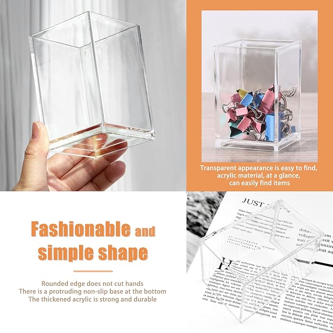 3 Pack Clear Acrylic Makeup Brush Holder,Acrylic Cosmetic Brushes Storage Organizer,Pencil Pen Holder Cup for Desk,Modern Design Desk Accessories for Office School Home Supplies
