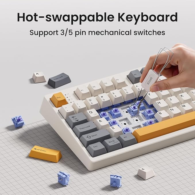 Kisnt KN104 Wireless Mechanical Keyboard for Office& Gaming | 100% Full Size with numpad, Bluetooth/2.4GHz/USB-C, Custom RGB, Hot-Swappable, Knob Control, Creamy Sound with Linear Switch