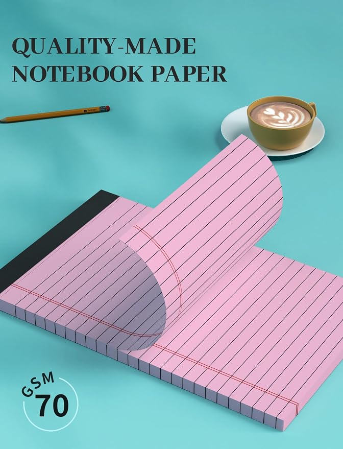 48 Pack Colored Note Pads 5x8, Pink Small Legal Pads 5x8 College Ruled | Small legal Notepads Easy Tear-off, Perforated Lined Writing Pads 5x8, 30 Sheets Colored Mini Legal Pads for Office, School