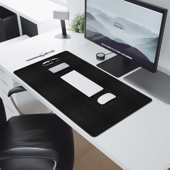 Leather Desk Pad Mat, Black Desk Mat, 23.6" x 13.7" | Non-slip and Waterproof Computer Mat, Desk Protector for Office/Home, Desk Accessories