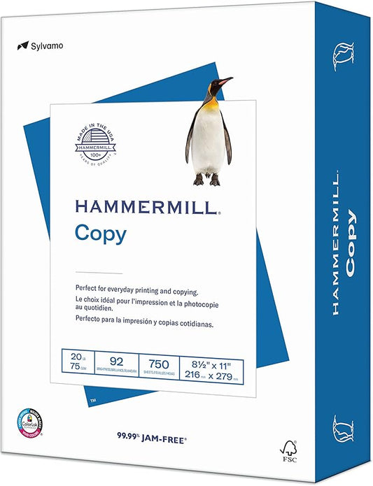 Hammermill Printer Paper, 20 lb Copy Paper, 8.5 x 11 - 1 Bulk Pack (750 Sheets) - 92 Bright, Made in the USA, 150300R