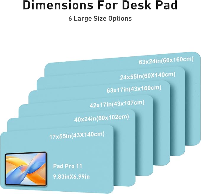Aothia Faux Leather Desk Mat - Large Mouse Pad, Non-Slip PU Leather Blotter, Waterproof Writing Surface for Office and Home (Blue Topaz, 42" x 17")