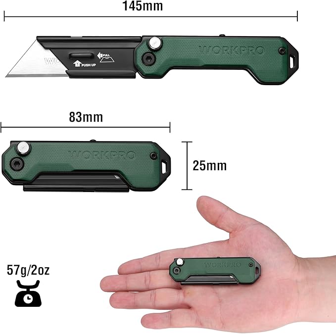 WORKPRO EDC Folding Utility Knife, Mini Box Cutter with Quick Open Axis Lock, Quick Change Blade Razor Knife, Foldable Small Pocket Knife with Belt Clip