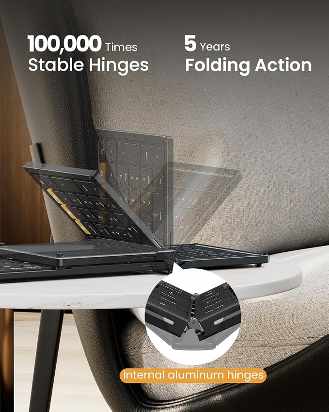 ProtoArc XKM01 Full-Size Foldable Keyboard Mouse Combo for Travel - Black | 105-key keyboard, slim mouse, hard case and phone stand; 3-device Bluetooth & 2.4G switching, for travel office use