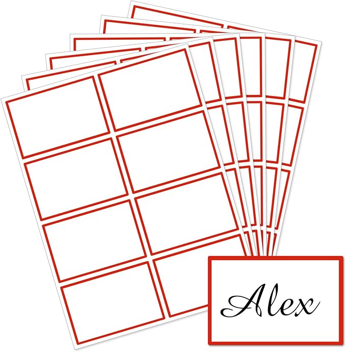 Starboling Name Tag Stickers,200 Pcs 3"x2" Red Plain Name Tag Stickers Colorful Border Name Tag Labels,for Office,Meeting,School and Home（Red）