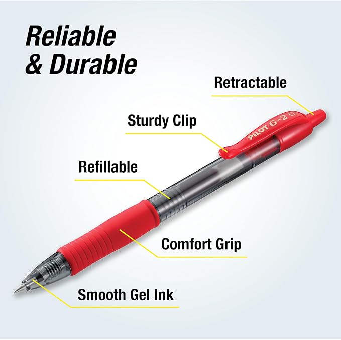 PILOT G2 Fine Point Red Gel Ink Pens, Dozen Box, 31022