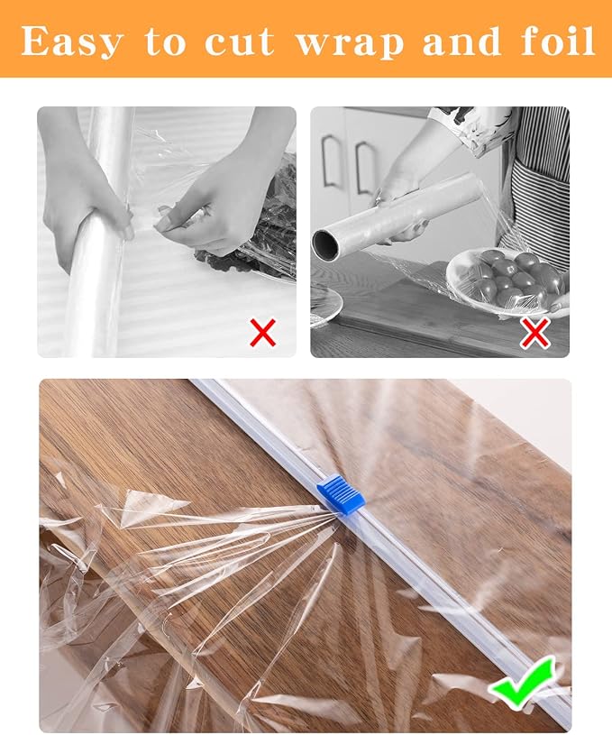 Plastic Wrap Cutter Slide Cutter - 4 pcs Self-Adhesive Fit 18" Roll Plastic Wrap Slide Cutter for Foil Wax Paper Parchment Paper - Slide Cutter Replacement Fit Most Brands Wrap Dispenser