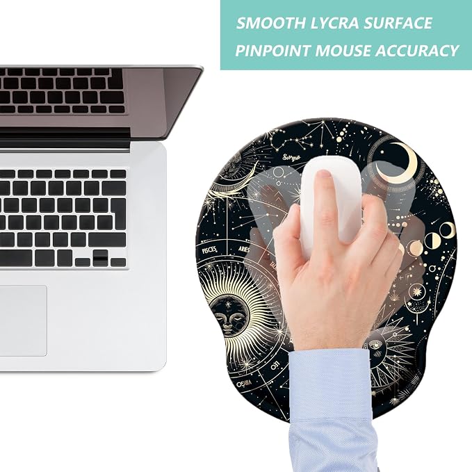 Mouse Pad with Wrist Support, Ergonomic Mouse Pad with Memory Foam Wrist Rest Cushion, Non-Slip Rubber Base Gaming Mice Pad for Home Office Computer Laptop, Moon Phase
