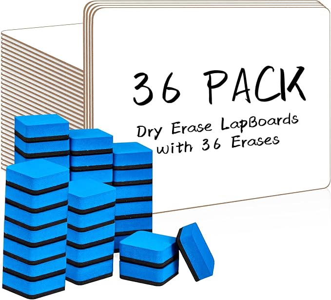 36 Pack Double Sided Dry Erase Boards with 36 Erasers, 12.5 x 9 Inch | Double-Sided Reusable Small White Board, Smooth Writing & Wipe-Clean Design, Portable Study Whiteboard