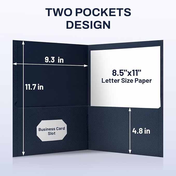 SUNEE Folders with Pockets(25 Pack, Dark Blue), 2 Pocket Folders Fit Letter Size Paper, Paper File Folder for School Office Home Business