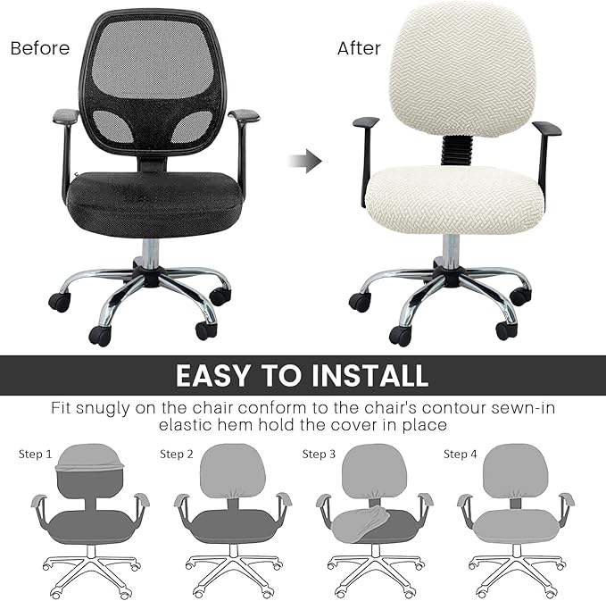 MIFXIN Computer Office Chair Cover Stretch Elastic Slipcover 2 Piece Jacquard Computer Chair Seat Covers Furniture Protector for Office Home, Only Covers, No Chair (White)