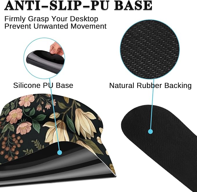 Arttown Keyboard Mouse Pad Set, 4 in 1 Desk Mat Set Floral Spring | Flower Leaves Colorful Large Mousepad+Keyboard Wrist Rest+Mouse Wrist Rest+Coaster Ergonomic Design for Home Office Computer