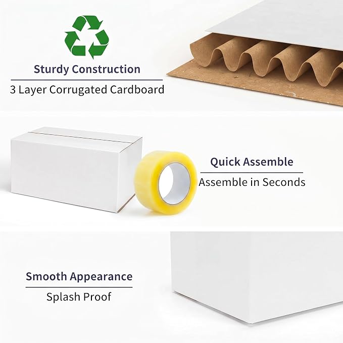 40 Pack Small Shipping Boxes 10x7x5 Inches | White Corrugated Cardboard, Box for Packaging Small Business Mailing Storage Moving, Easy Assemble