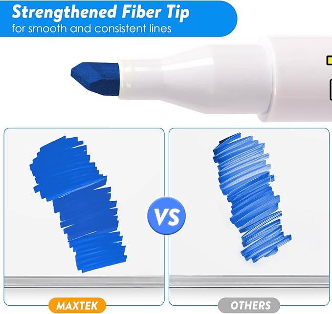 maxtek Low Odor Dry Erase Markers Blue Chisel Tip, Whiteboard Markers Set 4 Count with 1 Magnetic Eraser