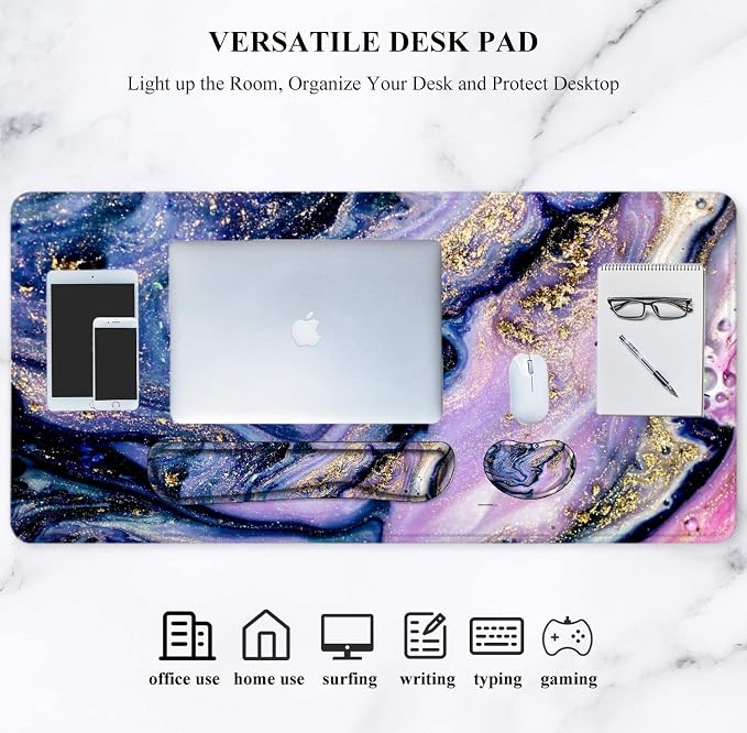 Large Mouse Pad with Wrist Rest, 4-in-1 Wrist Rest for Keyboard and Mouse | Non-Slip Waterproof Desk Mat Set, 35.4"x15.7" Desk Mat+Keyboard Wrist Rest+Mouse Wrist Support+Cup Coaster for Home Office