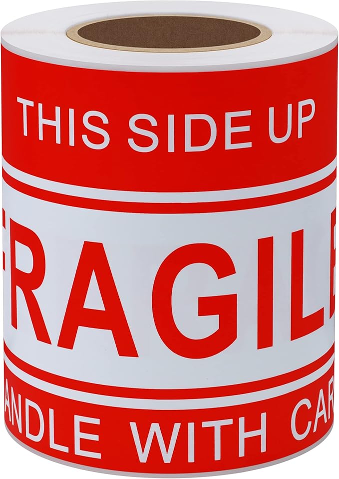 Hybsk This Side Up Fragile Stickers 4"*6" Handle with Care Shipping and Packing Warning Adhesive Labels 100 Per Roll (4x6 inch)