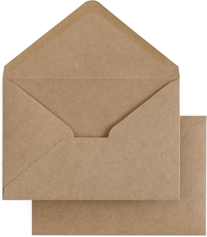 PONATIA 50 Pack Brown A4 Envelopes, 4x6 Envelopes | Perfect for Christmas Gift Cards, Wedding Details Cards, Thank You Cards ( 4.3 x 6.25'')