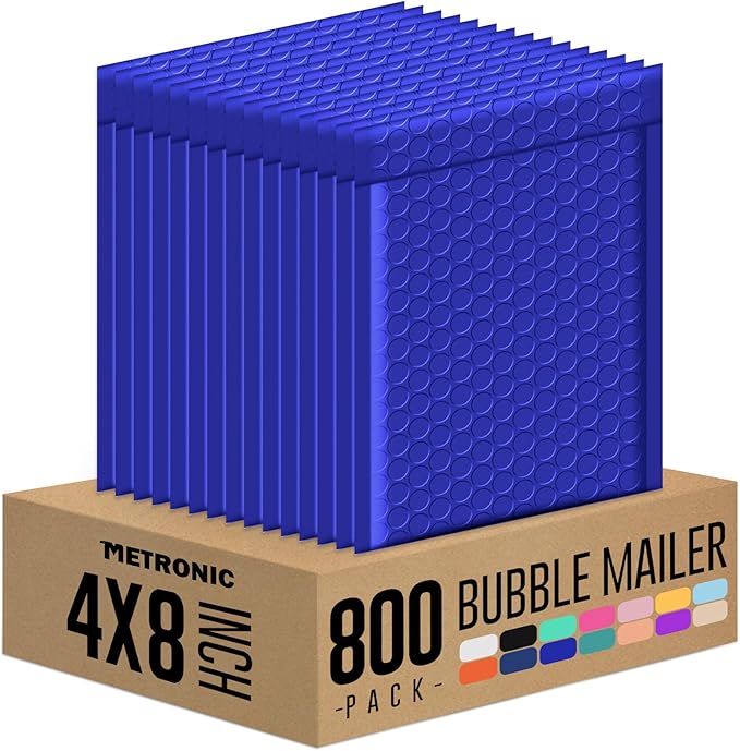 Metronic 800PC Bubble Mailers 4x8 Bulk Small Bubble Mailer Self-Seal, Mailing Envelopes, Padded Envelopes, Packaging for Small Business, Jewelry, Father's Day Gift, Royal Blue