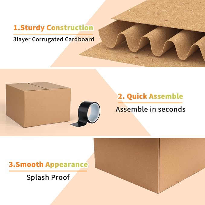 Rempry Brown 12x12x8 Shipping Boxes Set of 15, Corrugated Cardboard Box for Mailing, Packaging Small Business, Kraft Mailer Gift Boxes