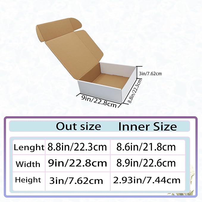 9x9x3 Inch White Shipping Boxes 25 Pack,Craft Gift Boxes,Bulk of Mailers | Easily Folding,Literature Mailing,Shipping,Gift Packaging,Recyclable Storage,Products Business, Corrugated Boxes,Luck Top