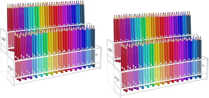 2PCS 96-Slots Pen Display Stand,2-Tier Acrylic Pen Holder for Craft Shows,12mm Beadable Pens Stand Paint Brush Holder Pencil Organizer Makeup Brush Rack Art Brush Organizer for Desk School Supplies