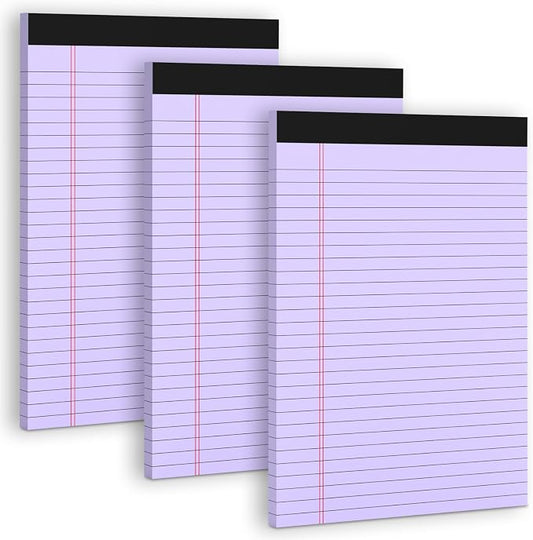 Purple Legal Pad 8.5 x 11 Wide Ruled Note Pads, 3 Pack Notepads 8.5 x 11 | Lined Paper Wide Ruled Purple Writing Pad, 30 Sheets Per Note Pad, Micro Perforated Colored Legal Pads for Work/School/Office