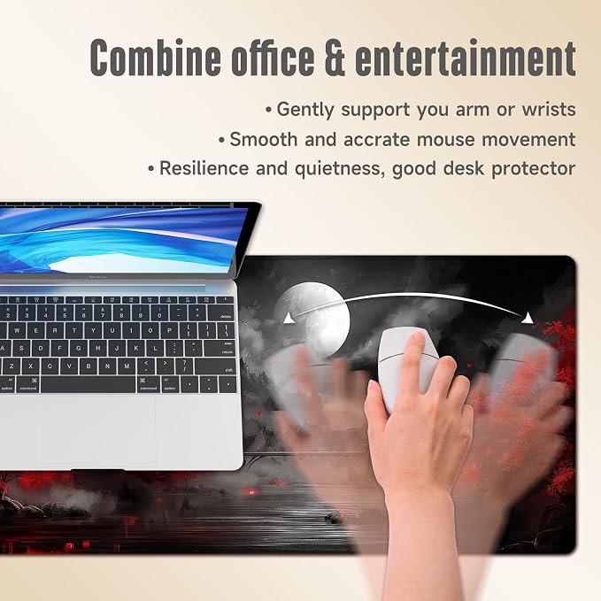 Extended Gaming Mouse Pad, Large Mouse Mat 3 mm Nature Rubber Base Mousepad with Stitched Edges, Non-Slip Desk Mat for Office Home Great Gift 31.5x11.8 Inch (Dark Canyon 4)