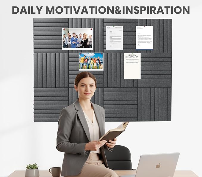 48" x 36" Large Felt Bulletin Board, Eight-Stripe Dark Gray | 12 Pack Cork Board Alternative with 30 pushpins, 60 Safe Adhesive Tabs, Pin Boards for Wall Decor, Home, Office, Classroom