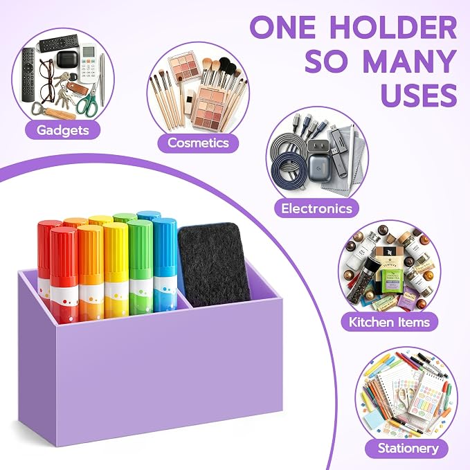 MR.MATE Magnetic Pen Holder, Purple Magnetic Cup for Fridge Whiteboard | Dry Erase Marker Pencil Holder with Acrylic Cup and Strong Magnet, Non-slip Design For Refrigerator Locker Office & Classroom