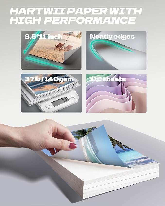 110Sheets Double-Sided Matte Photo Paper 8.5x11 Inches 140Gsm-37lbs for Inkjet Printers Ideal for Brochure Paper, Flyers Paper A4 for Dye Ink