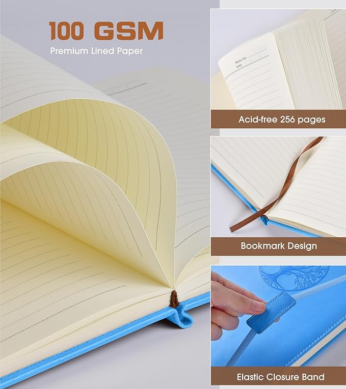 Lined Journal Notebook for Women Men,256 Pages B5 Large Hardcover Leather Journals for Writing,Travel,Business,Work & School,College Ruled Notebooks for Note Taking,Diary Notepad 7.8"×10.2"