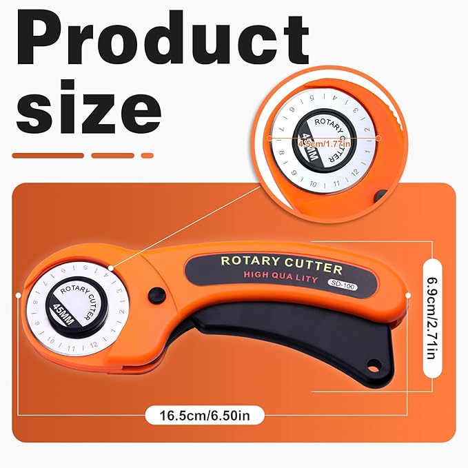 Rotary Cutter, Professional 45mm Rotary Fabric Cutter, Rotary Cutter for Fabric, Card Paper Sewing Quilting Roller Fabric Cutting Tailor Scissors Tool Dress Clothes Making DIY Tool