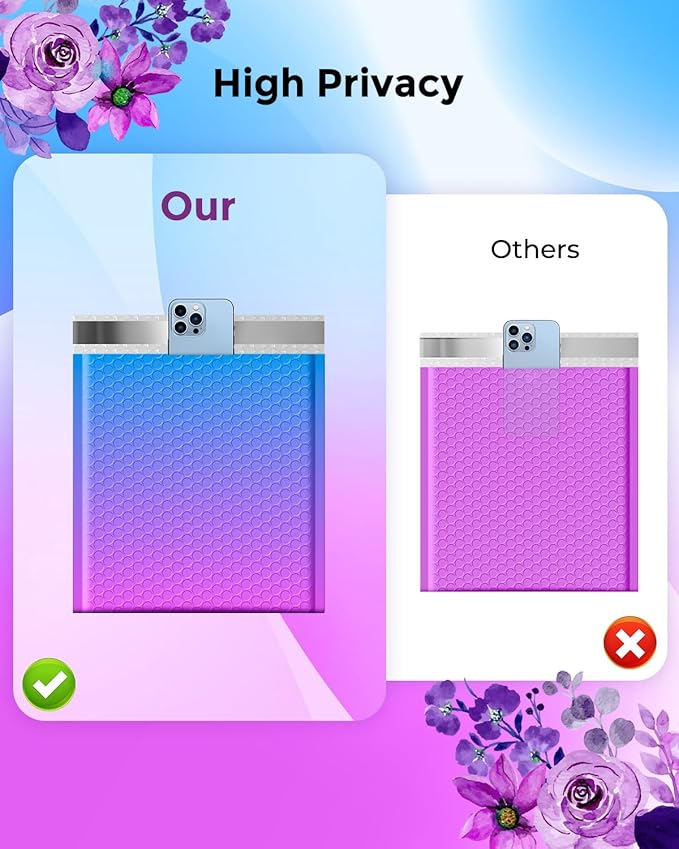 Metronic Bubble Mailers 8.5x12 Inch 40 Pack BluePurple Usable Size 8.5x11'' Self-Sealing Padded Envelopes Waterproof Cushioning Mailer for Mailing Christmas Gift, Clothes, Makeup, Jewelry, Books