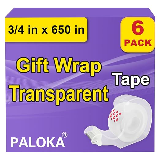 PALOKA Tape, Transparent Tape for Gift Wrapping, 6 Dispensered Rolls, Glossy Finish, Great for Holiday Wrapping Paper, Office&School Supplies, 3/4 x 650 Inches