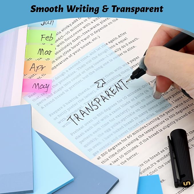 800 Sheets Transparent Sticky Notes 3" X 3" for School Office Supplies | Clear Translucent Self-Adhesive Sticky Notes for Back to School & Office Supplies, See Through Reveals Underlying Bible Text