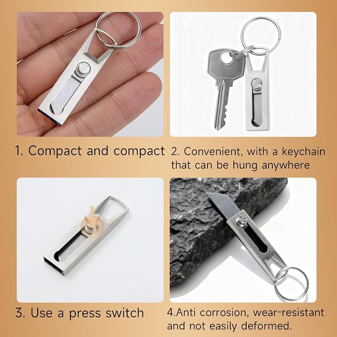 2pcs Small Keychain Pocket Knife,Mini Box Cutter With Stainless Steel Blade, Key Chain Knife For Edc,Safety Lock Utility Tool, Tiny Cutting Gadget For Open Box/Home/Office, Cool Keychain Knife,Father Day gift