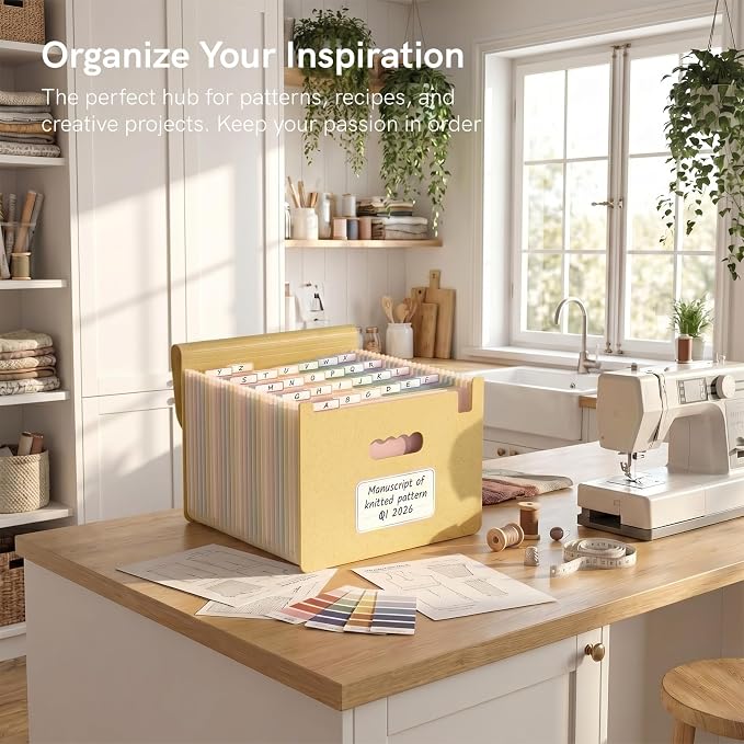 ABC life 26 Pockets Accordion File Organizer, Butter Yellow | Expanding File Folder for Letter/A4 Size, Portable Document Holder with A-Z Tabs for Tax Receipt, School, Home, Office