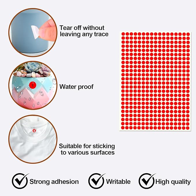 3/8" Small Colored Dot Stickers 2880 PCS Round Circle Stickers Tiny Red Coding Labels Mini Sticker for Office,Classroom (Red, 3/8" (10 mm))