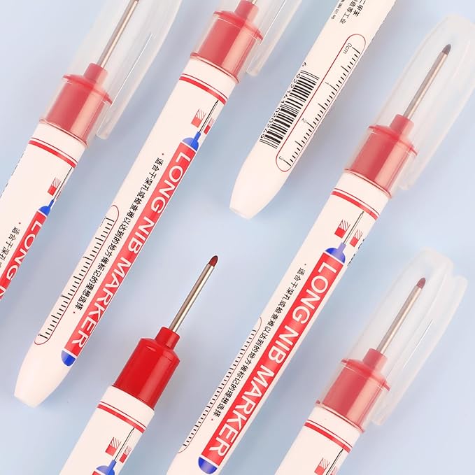 15 Pcs Long Nib Marker, 20 mm Long Head Deep Hole Marker Pens, Fine Nose Tip Deep Reach Permanent Paint Markers for Metal, Marking Pen for Drilling, Carpenter, Woodworking, Construction (Red)