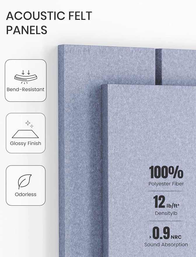 Fluxynara 48" x 36" Large Felt Bulletin Board, Soft Periwinkle | 12 Pack Cork Board Alternative with 60 Safe Adhesive Tabs, Pin Boards for Wall Decor, Home, Office, Classroom,Dorm