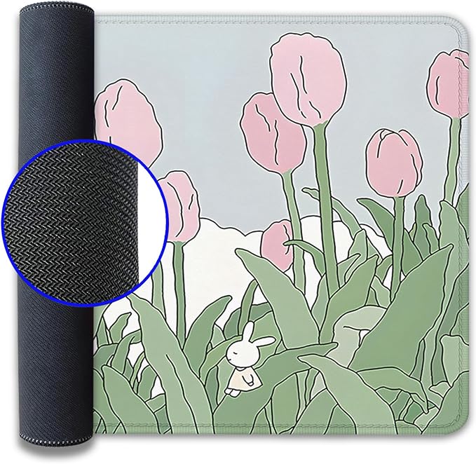 Tulip Flower Mouse Pads,Pink Mouse Pad for Woman,Large Desktop Mat for Keyboard and Mouse,XL Mousepad for Home Work Game(27.5X11.8 in)