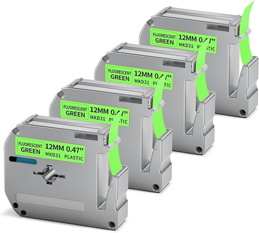 Compatible with Brother P Touch M Tape Green 12mm 0.47 | M-KD31 Fluorescent Green Label Tape Refills Wrok for PT-M95 PT-65 PT-45 PT-70 PT-80 Label Maker , 4 Pack